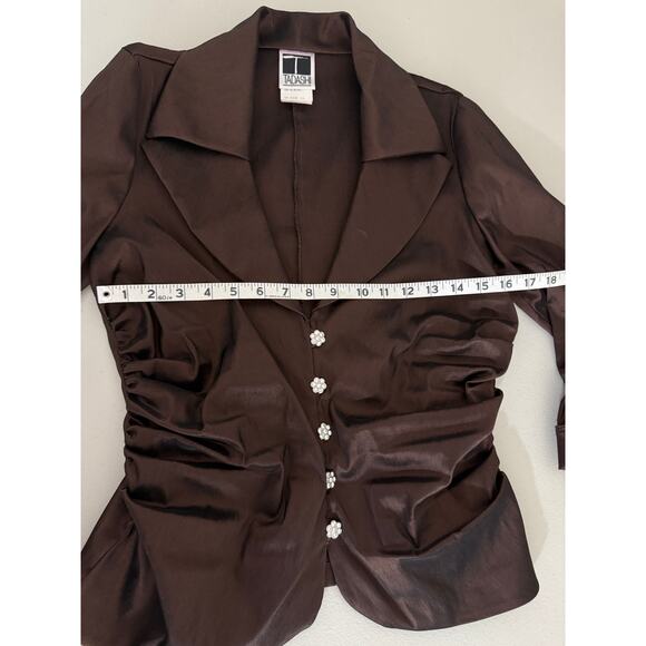 Vintage 1990s Y2K Tadashi Shoji Brown Rhinestone Button Evening Jacket Blazer 12 - Picture 5 of 7